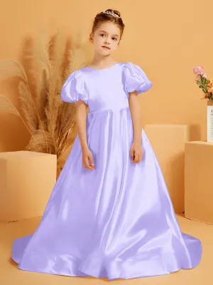 A-Line Pleated Satin Flower Girl Dress Lilac