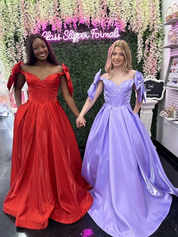 Ashley Lauren 11871 Size 6,12,14 Hot Pink Long Bow off the shoulder Dress Corset A Line Pageant Gown Pockets