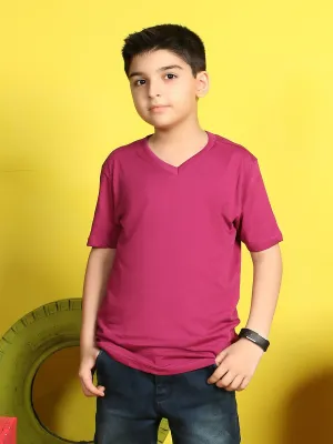 Boy's Magenta Half Sleeves Basic Tee - EBTBT19-037