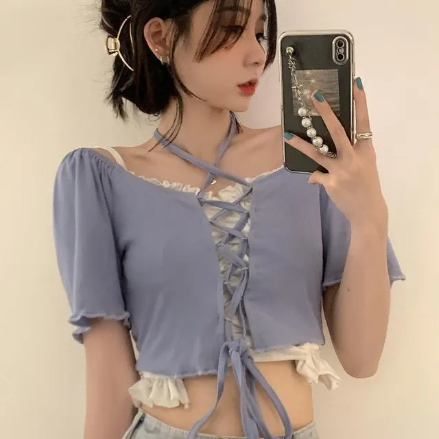 Casual Short Sleeve Ruffles Top