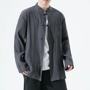 Chinese Style Men's Solid Color Cotton and Linen Retro Buckle Tang Suit Shirt Loose Blouse
