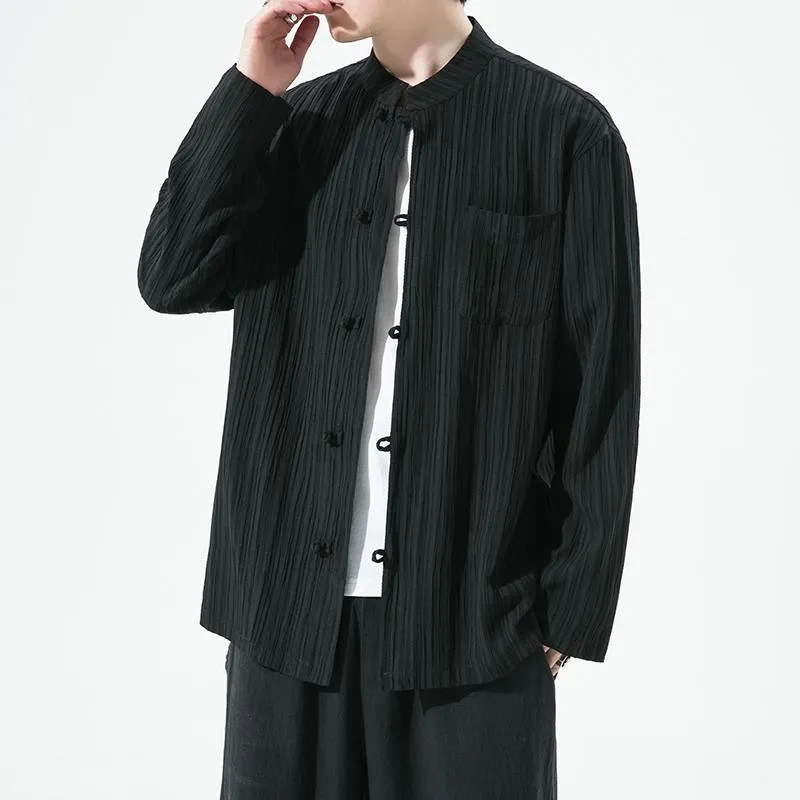 Chinese Style Men's Solid Color Cotton and Linen Retro Buckle Tang Suit Shirt Loose Blouse