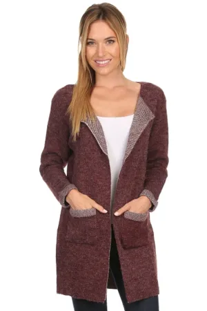 CRD-02346 Flattering Women's Open Front Patch Pocket Knit Cardigan Sweater