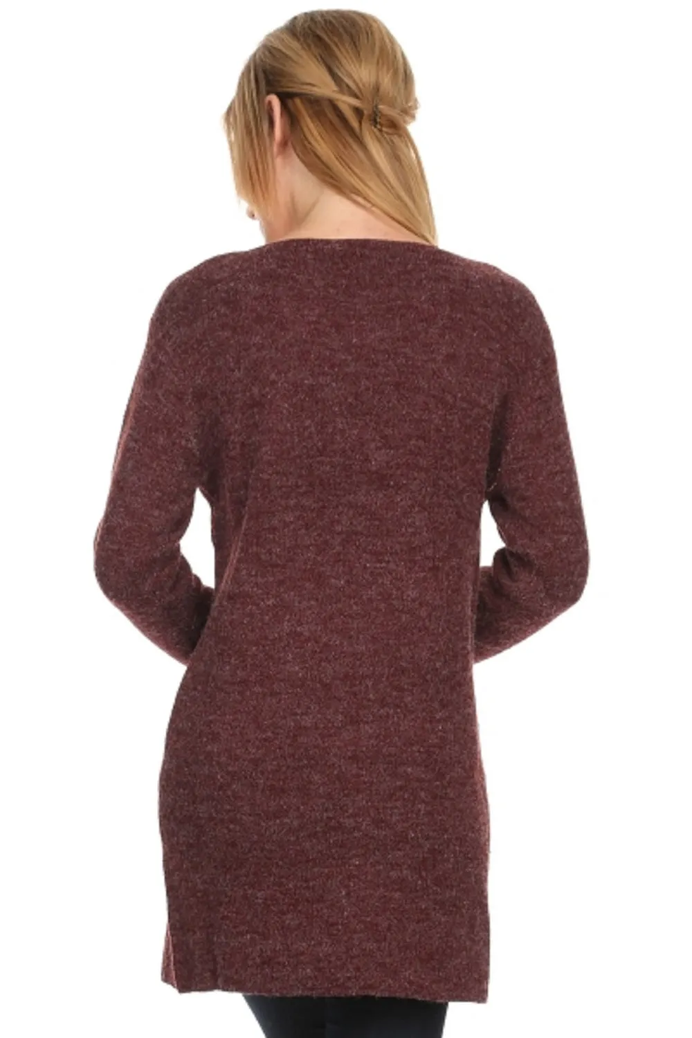 CRD-02346 Flattering Women's Open Front Patch Pocket Knit Cardigan Sweater