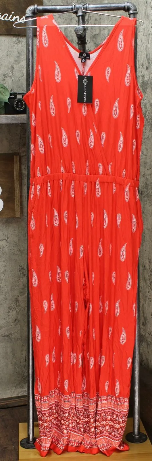 Curations Women's Printed Wide Leg Sleeveless Knit Jumpsuit
