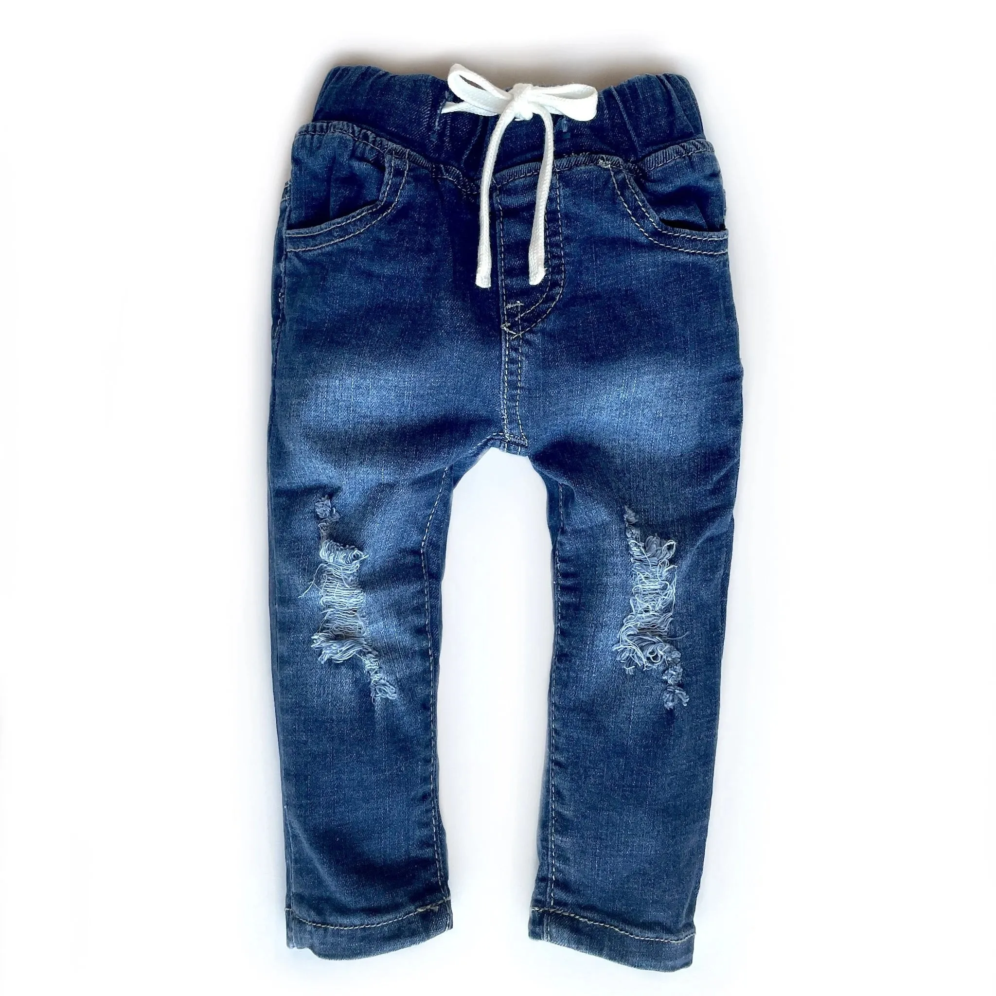 Distressed denim jeans