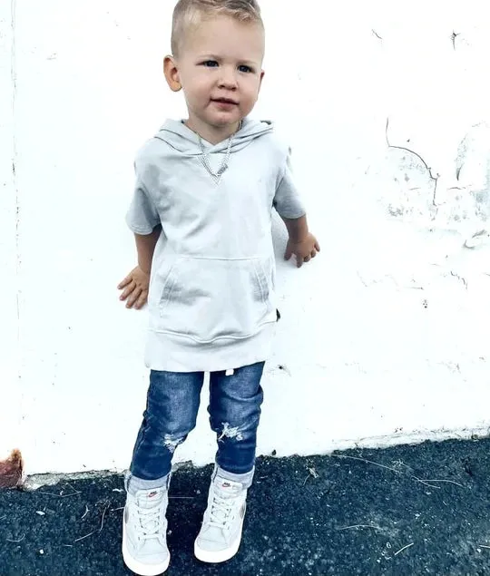 Distressed denim jeans