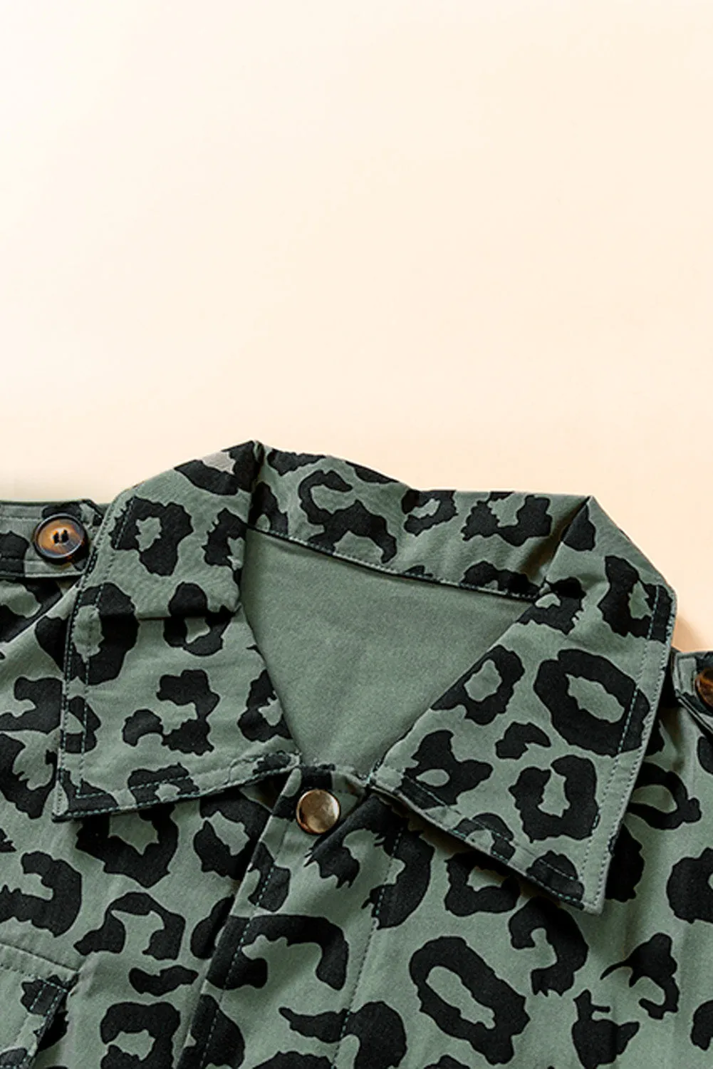 Double Take Leopard Drawstring Waist Jacket with Pockets