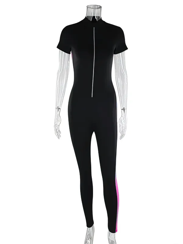 Elastic Sports Women's Jumpsuits with Short Sleeves - SF1585
