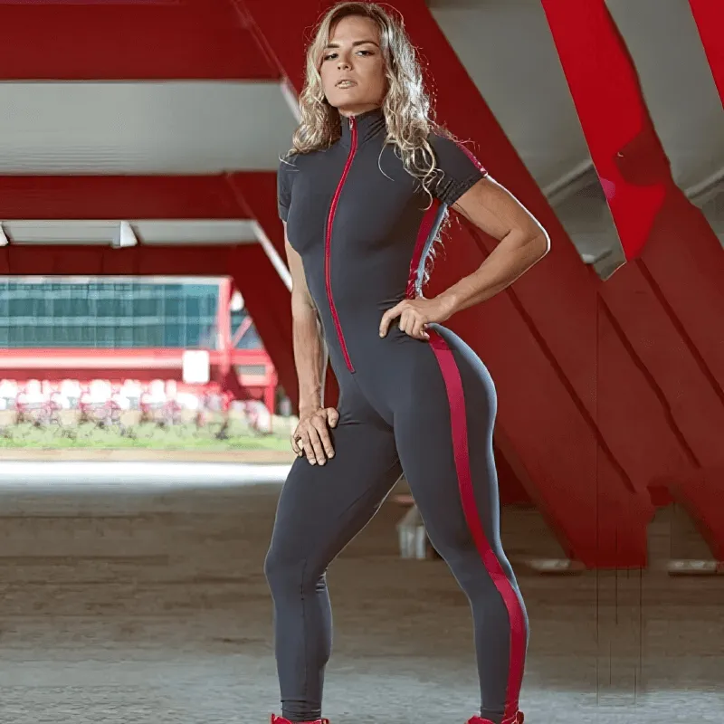 Elastic Sports Women's Jumpsuits with Short Sleeves - SF1585