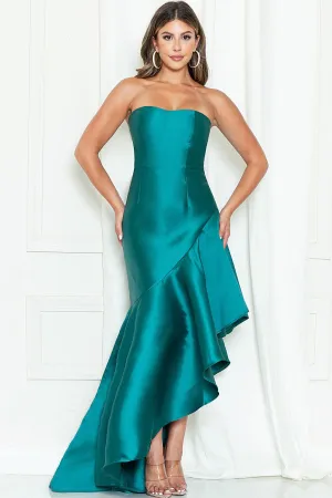 Emerald Strapless Asymmetrical Taffeta Dress