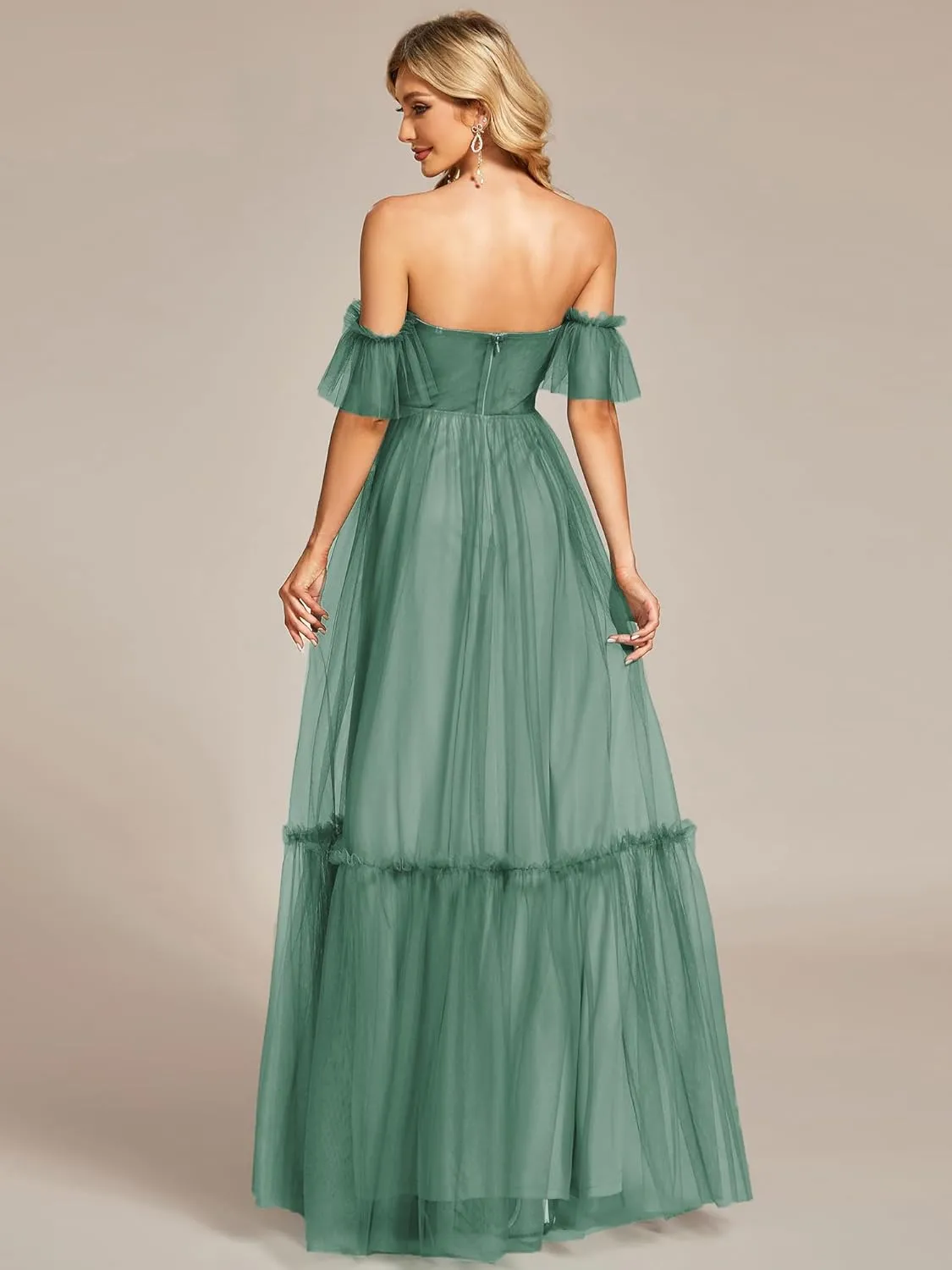 Ever-Pretty Women's Formal Dress Sweetheart Off-Shoulder Ruched Tulle Maxi Bridesmaid Dresses 50126