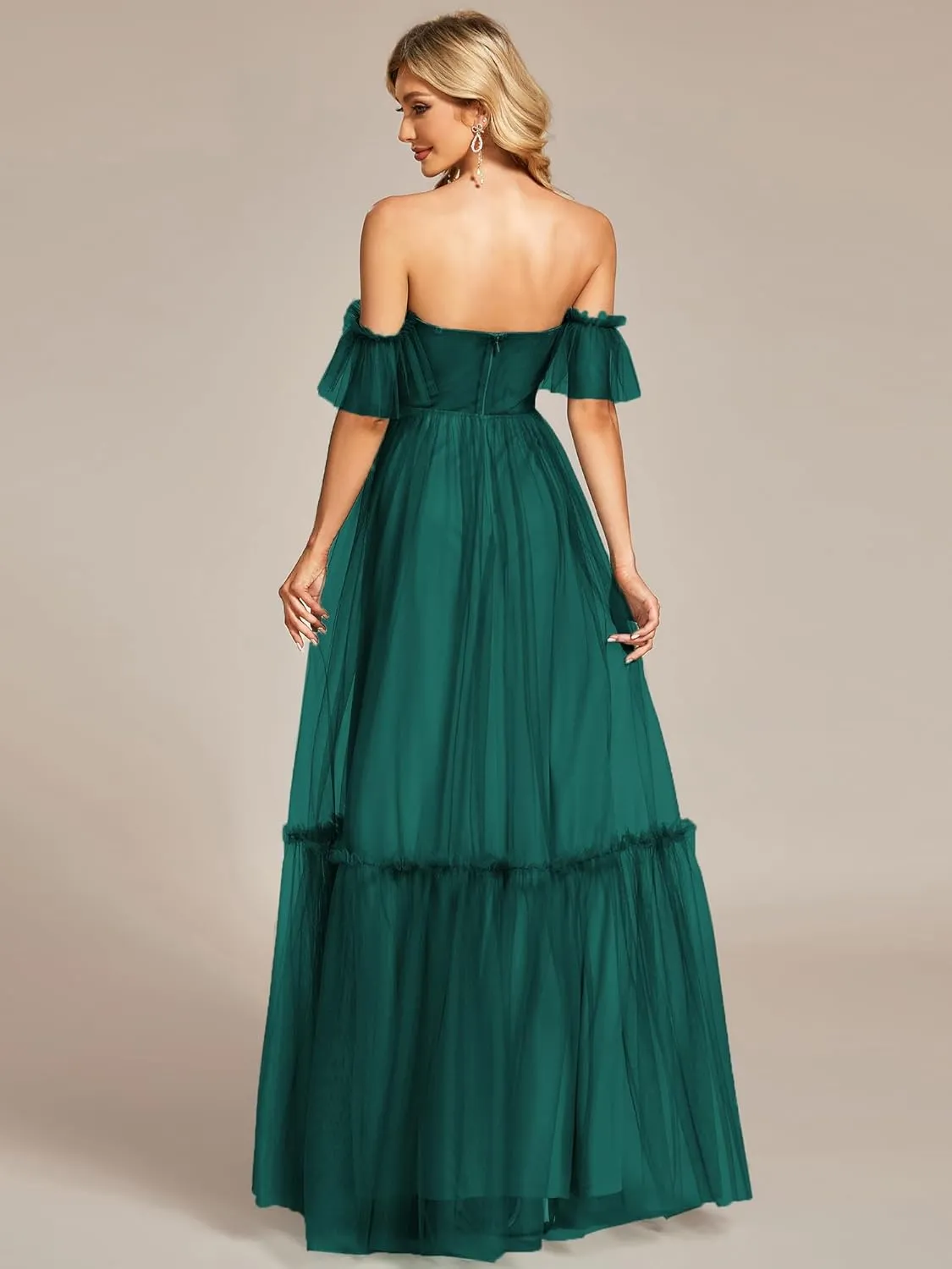 Ever-Pretty Women's Formal Dress Sweetheart Off-Shoulder Ruched Tulle Maxi Bridesmaid Dresses 50126