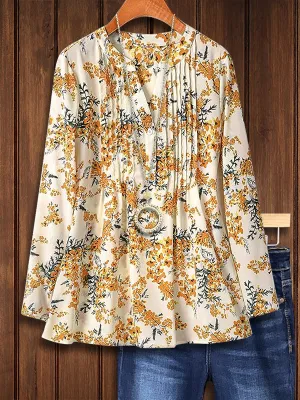 Floral Print Pleated Blouse