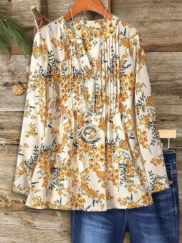 Floral Print Pleated Blouse