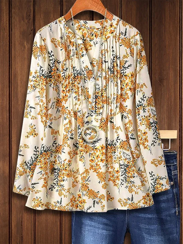 Floral Print Pleated Blouse