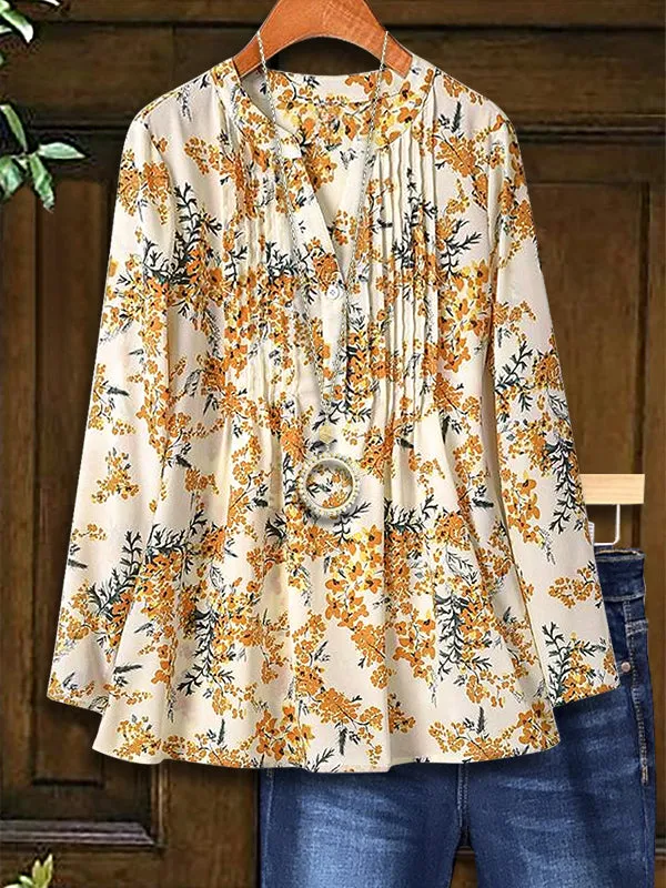 Floral Print Pleated Blouse