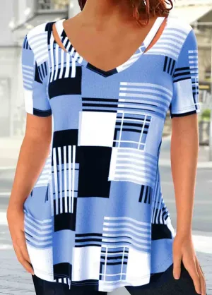 Geometric Printed Loose V Neck T-Shirt