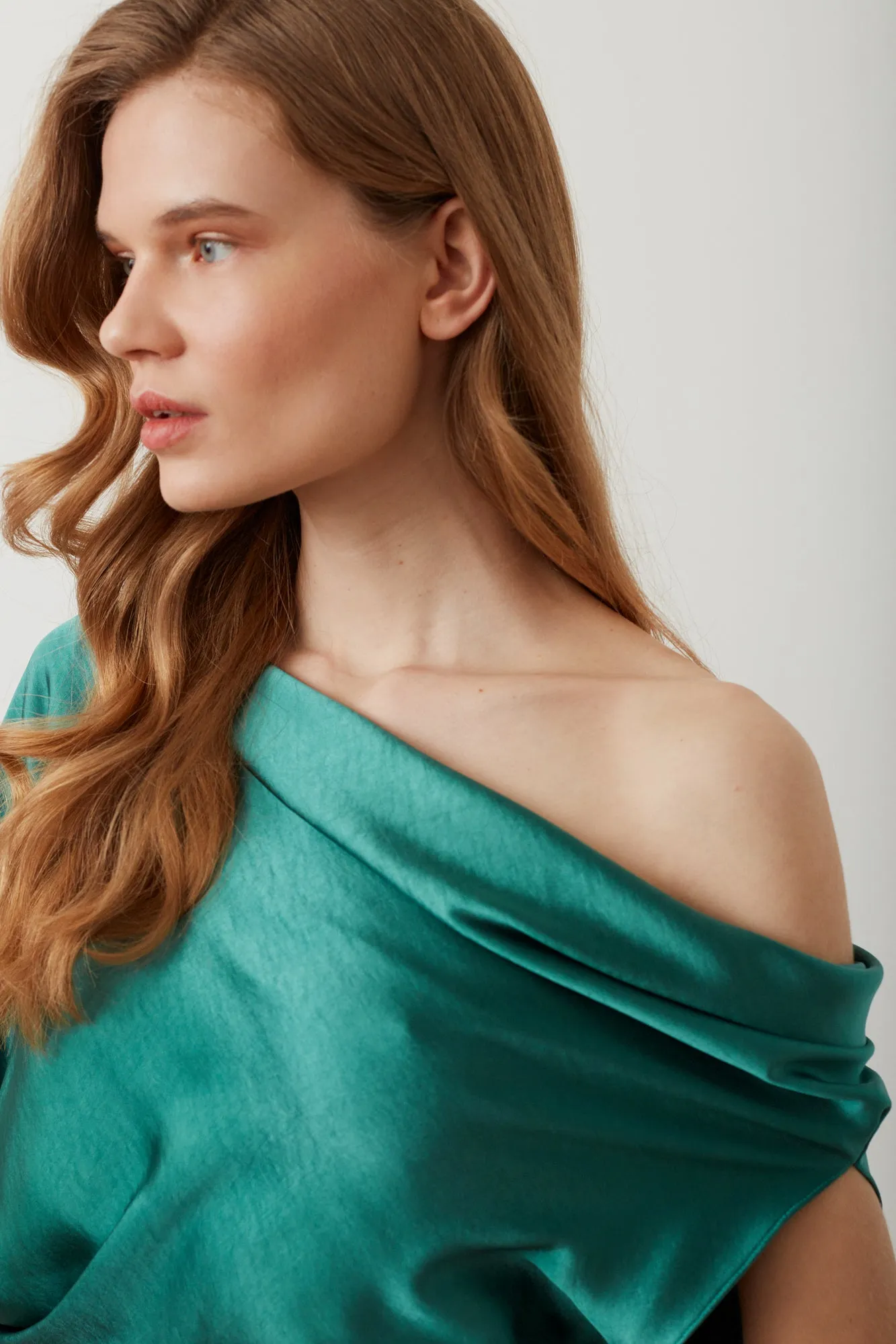 HELEN teal green satin asymmetric dress