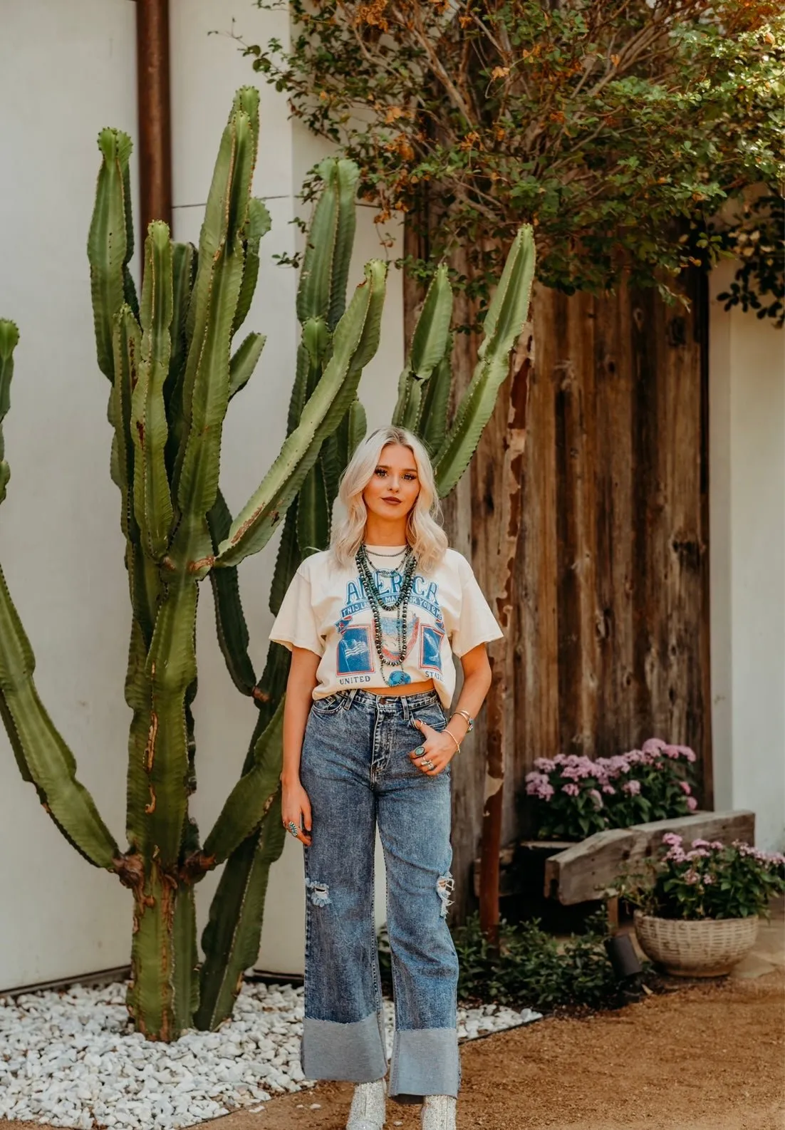 High Waisted Folded Hem Jeans