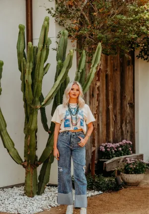High Waisted Folded Hem Jeans