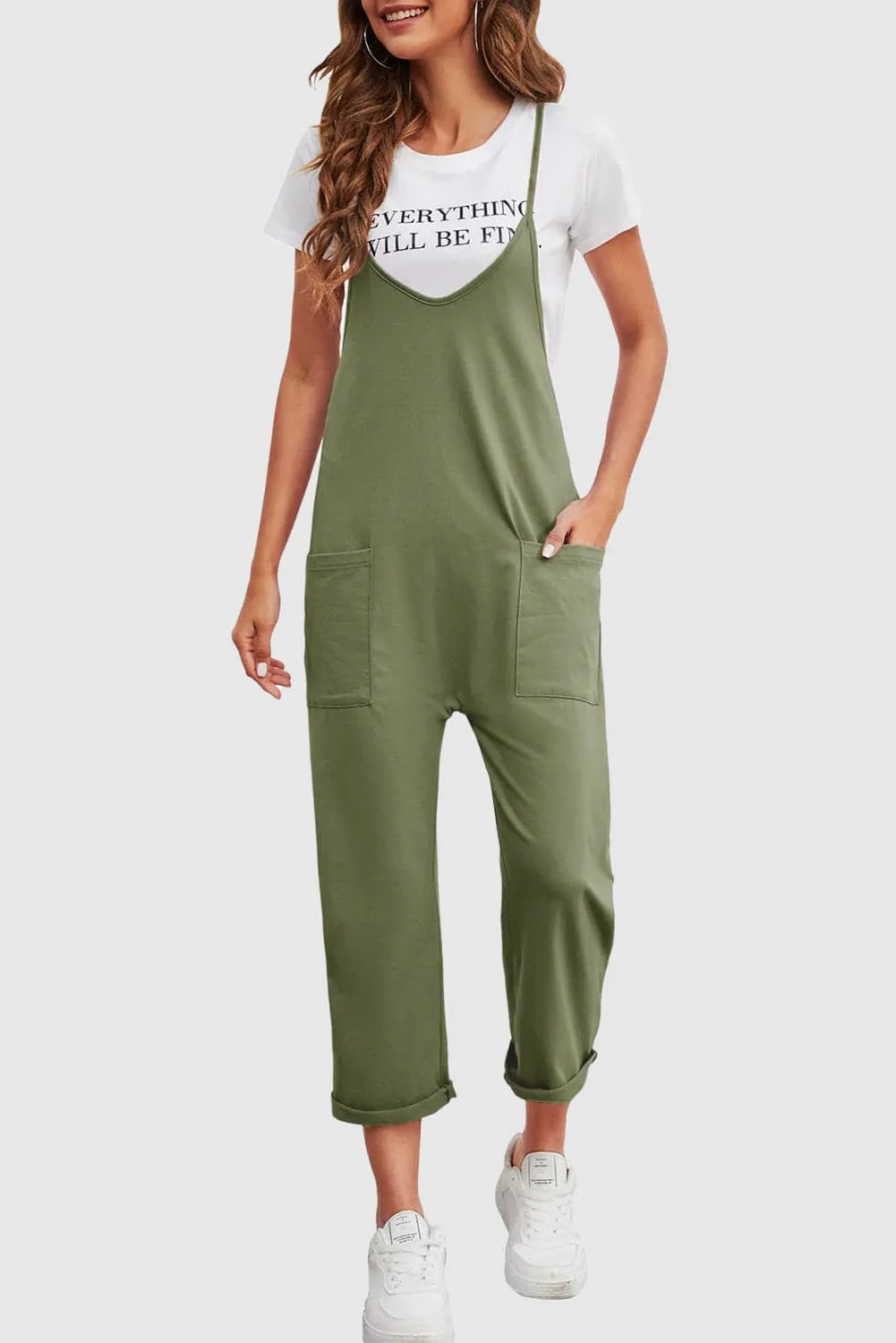 JC967 V Neck Sleeveless Strappy Jumpsuit