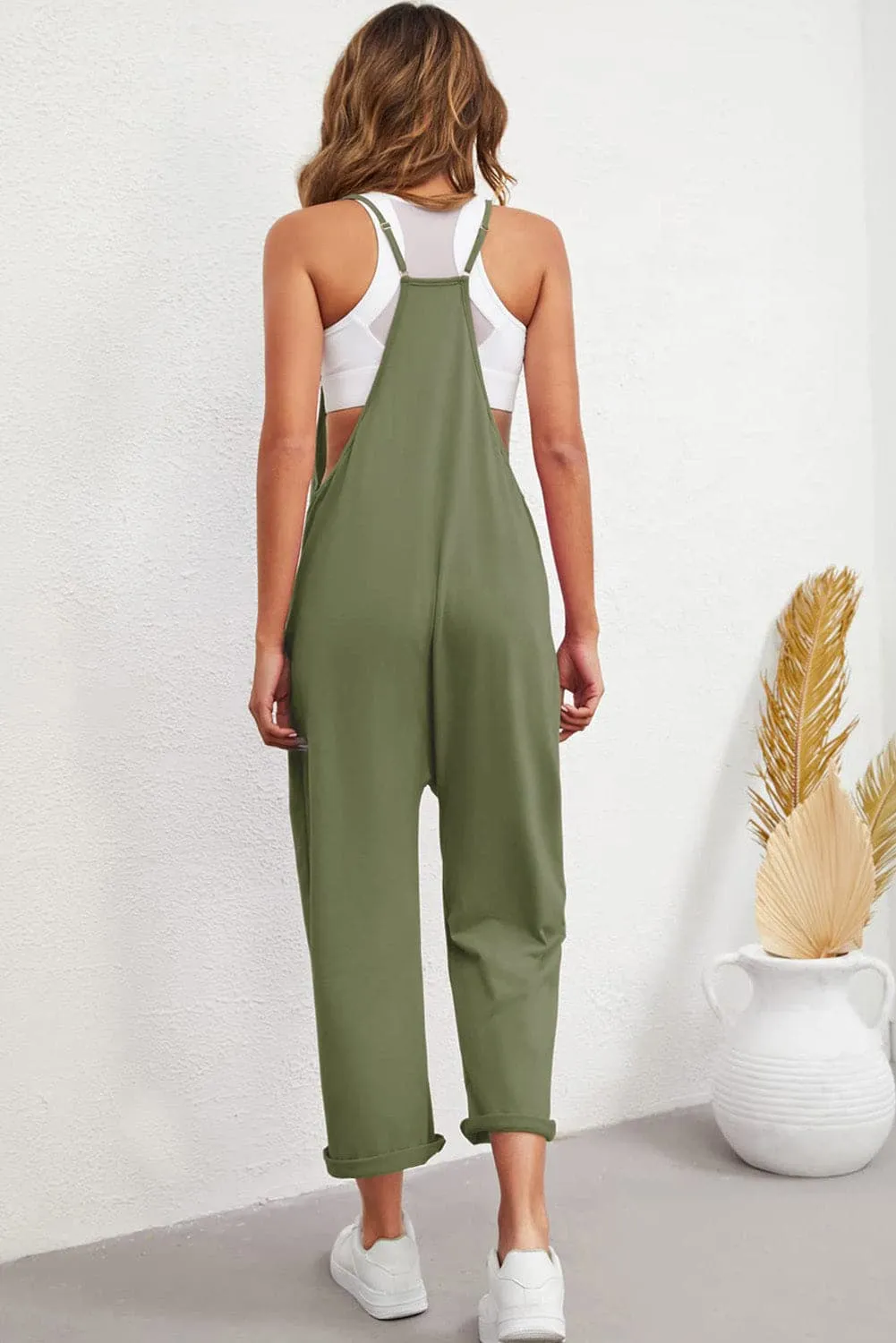 JC967 V Neck Sleeveless Strappy Jumpsuit