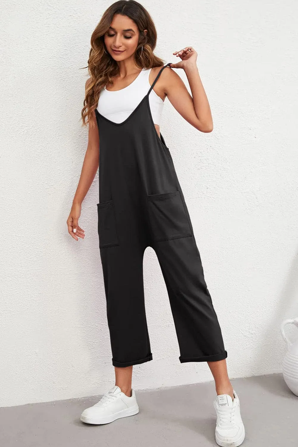 JC967 V Neck Sleeveless Strappy Jumpsuit