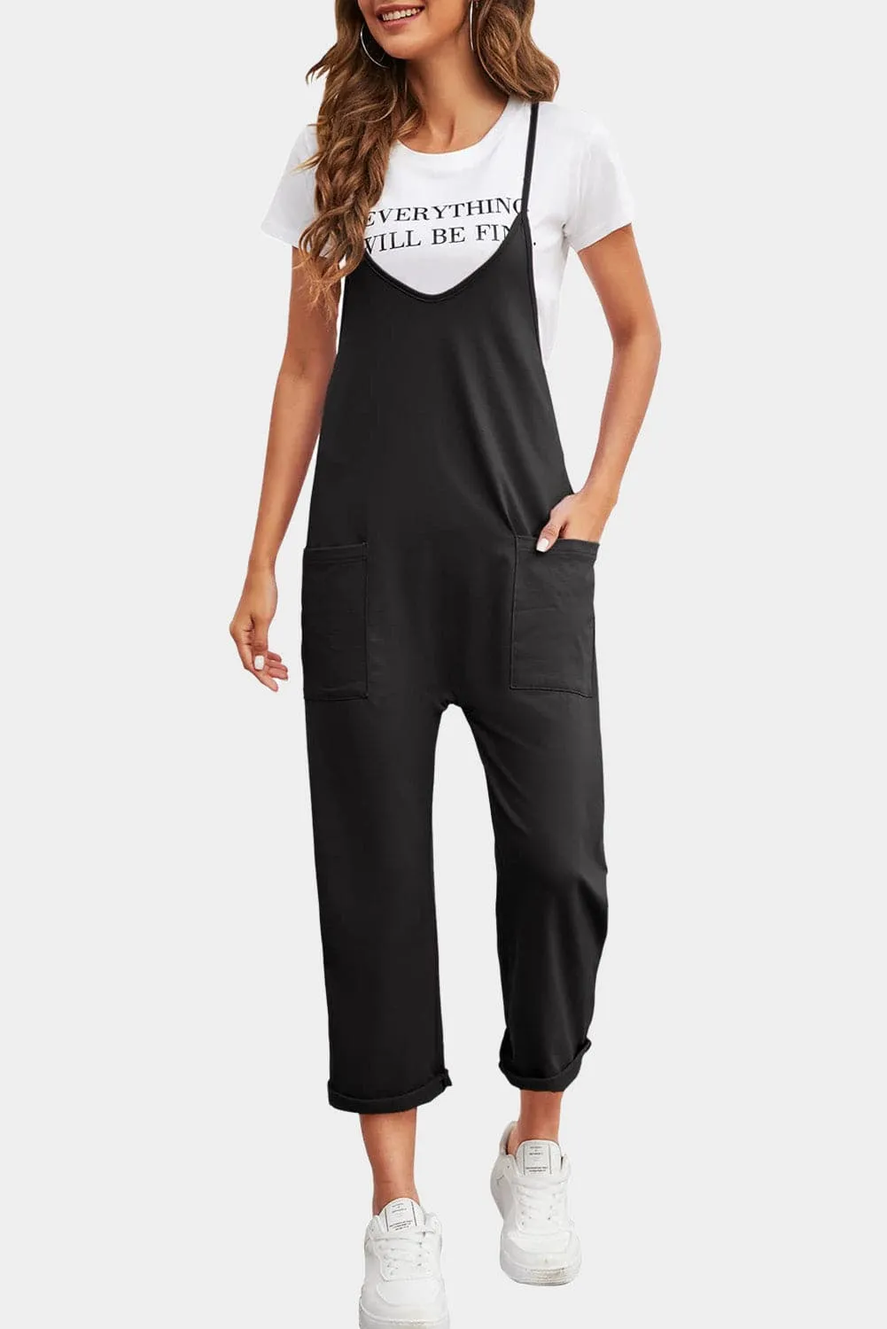 JC967 V Neck Sleeveless Strappy Jumpsuit