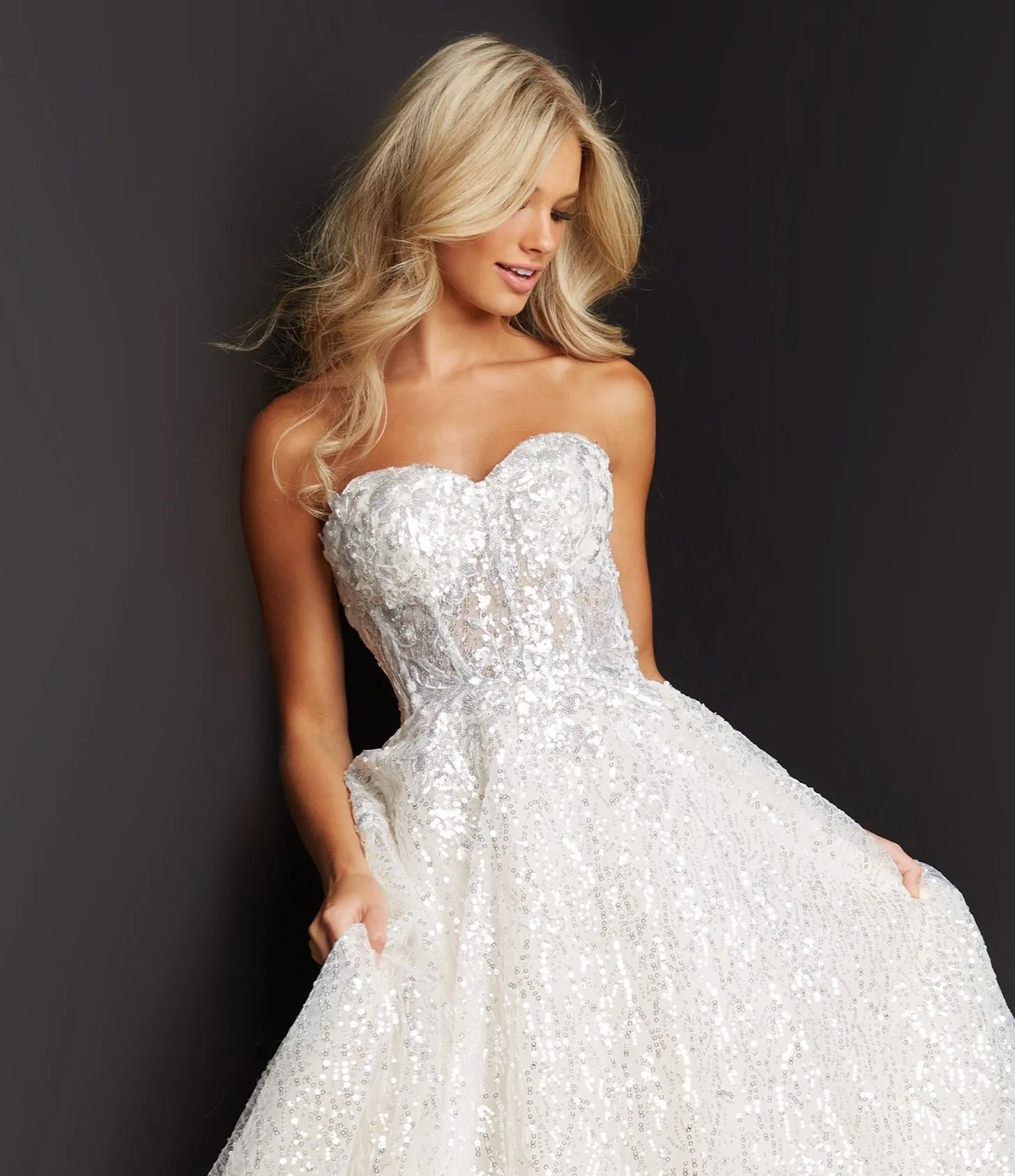 Jovani 08417 Lace Prom Dress Strapless Ball Gown Sheer Corset JVN 08417