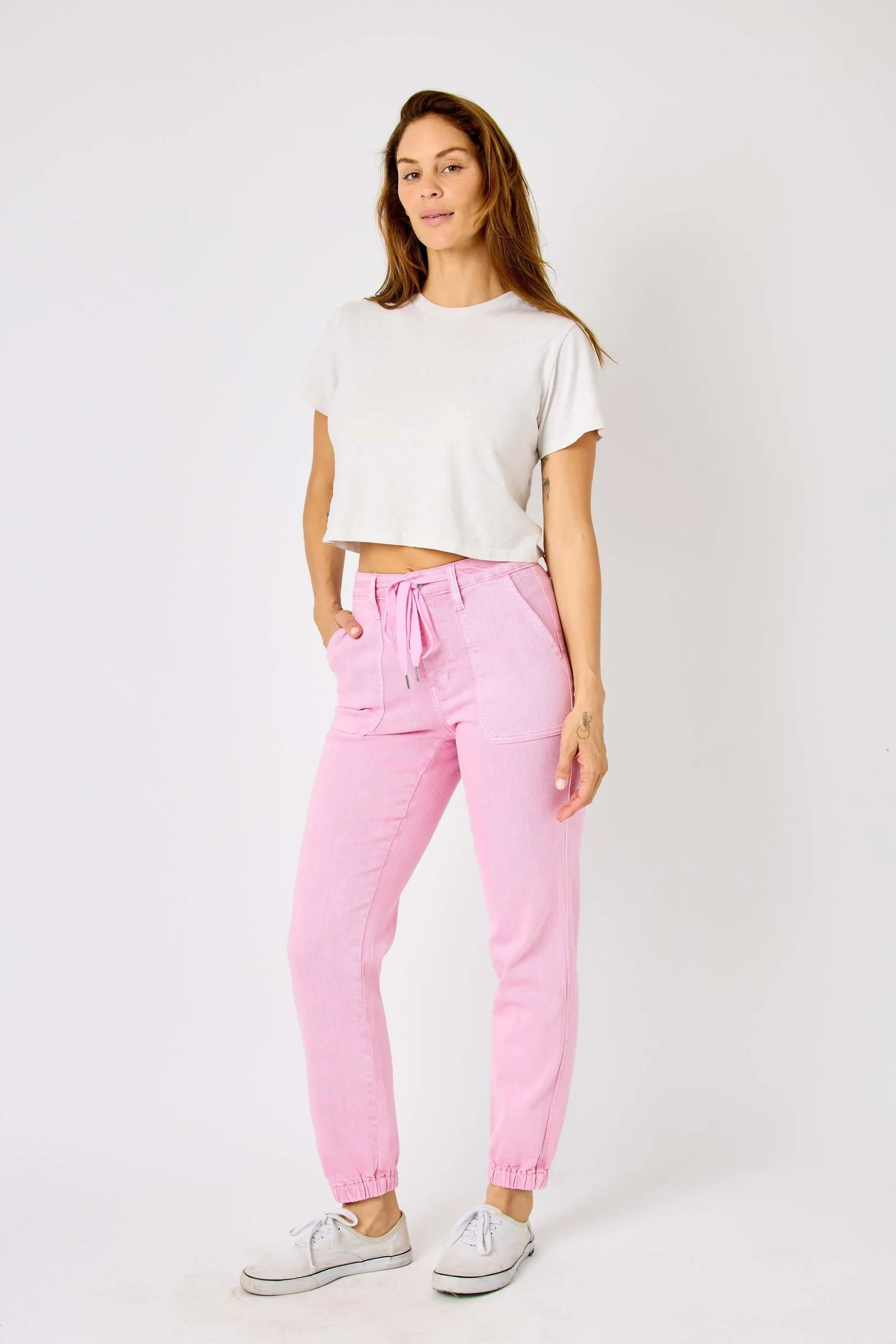 Judy Blue High Waist Garment Dyed Pink Jogger Denim 88814
