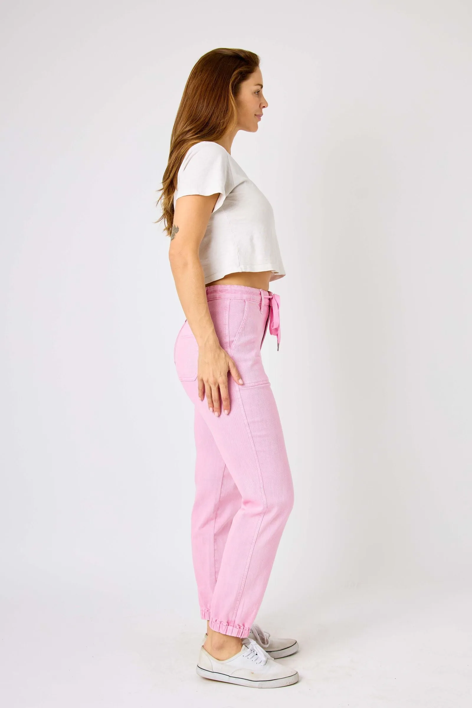 Judy Blue High Waist Garment Dyed Pink Jogger Denim 88814