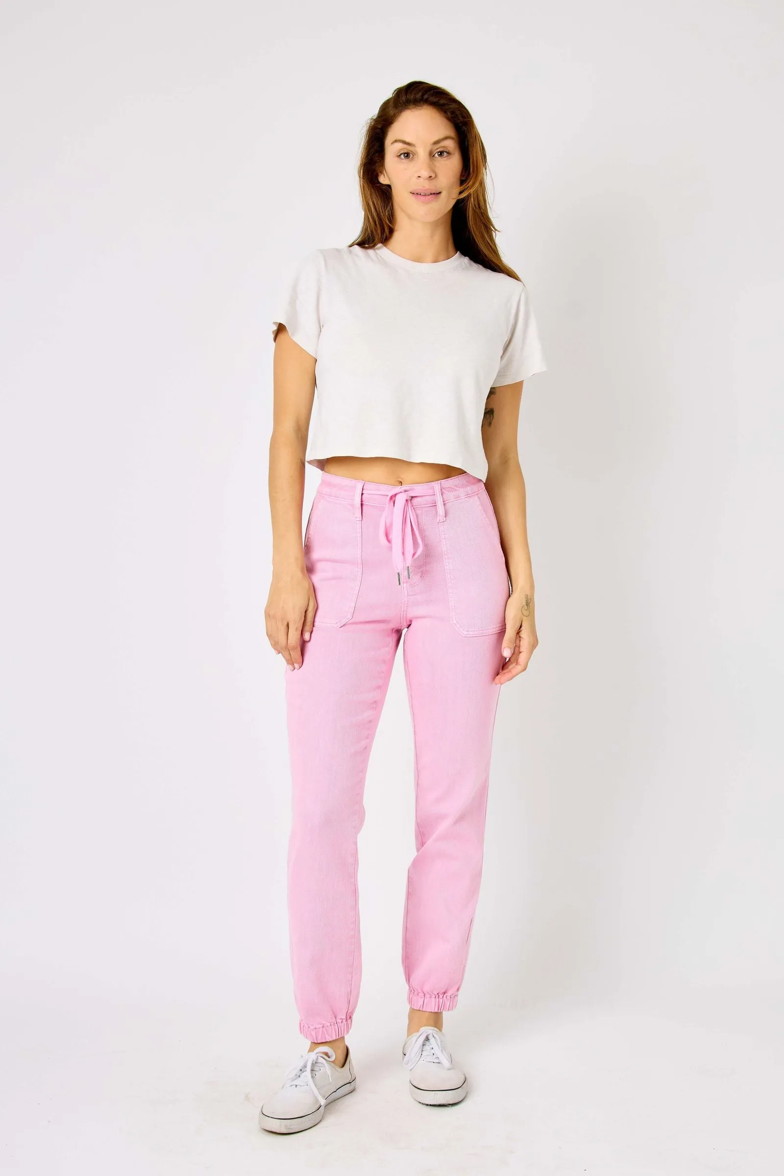 Judy Blue High Waist Garment Dyed Pink Jogger Denim 88814