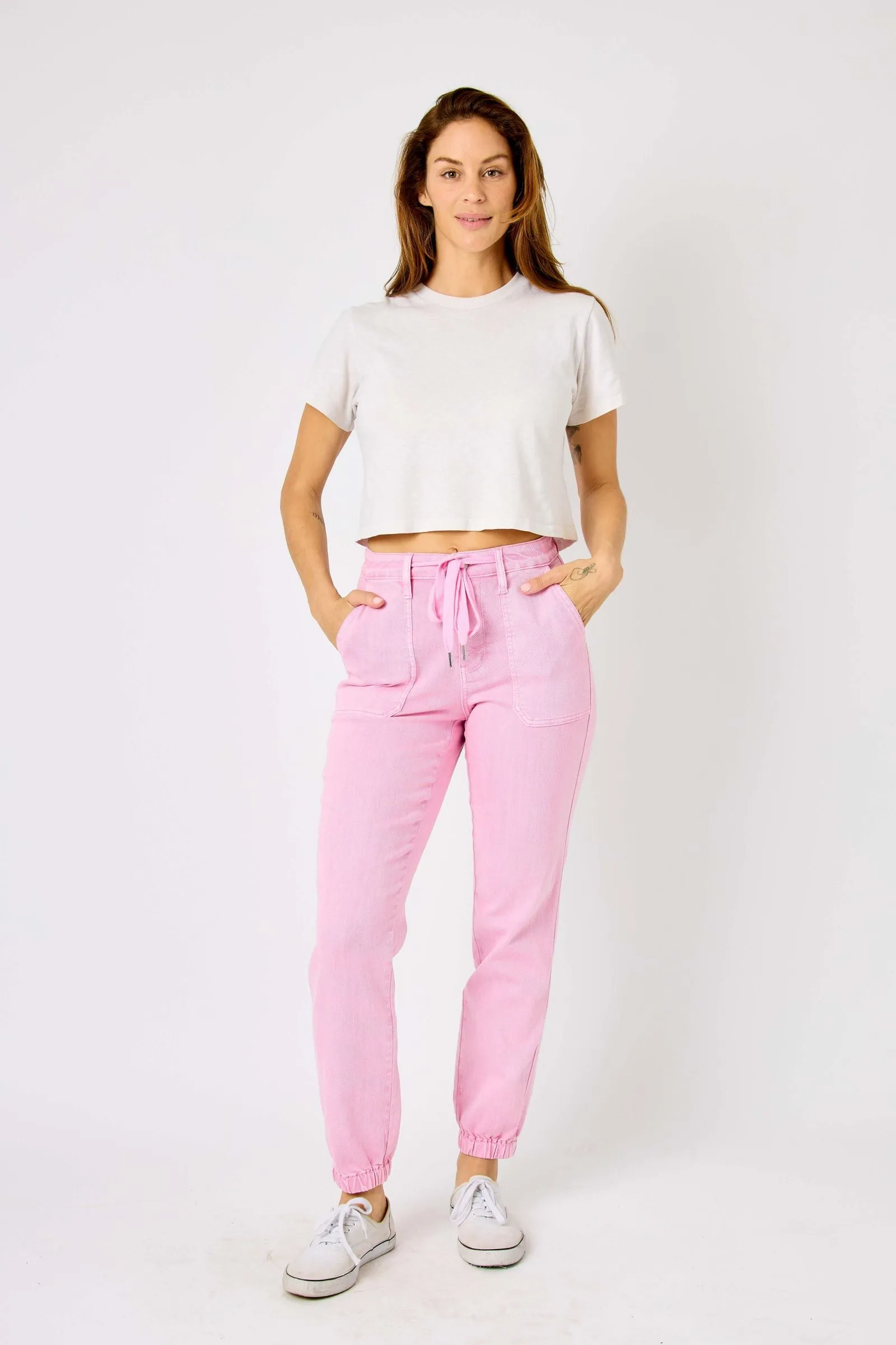 Judy Blue High Waist Garment Dyed Pink Jogger Denim 88814