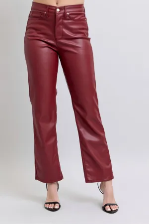 Judy Blue Reg/Plus High Waist Tummy Control Red Vegan Leather Straight Leg Jeans