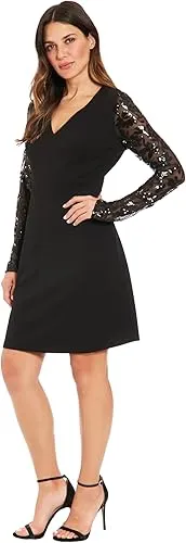 Long Sleeve Novelty A-line Dress Black