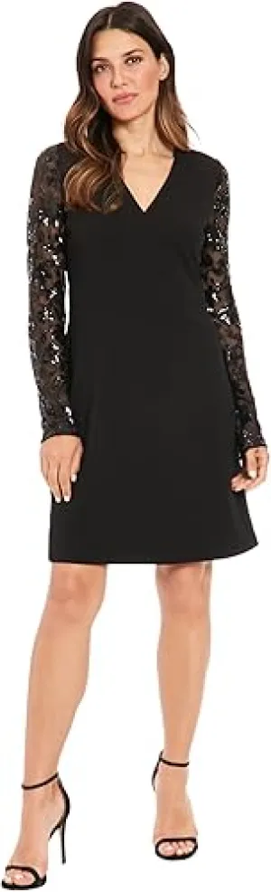 Long Sleeve Novelty A-line Dress Black