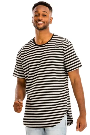 Mens Gray/Black Striped Short Sleeve Tee Shirt