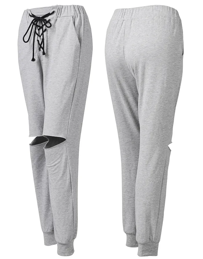 MIP RIPPED AND LACE UP TRACK PANTS IN GREY