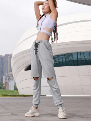 MIP RIPPED AND LACE UP TRACK PANTS IN GREY