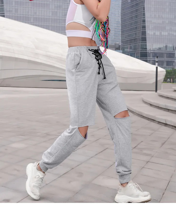 MIP RIPPED AND LACE UP TRACK PANTS IN GREY