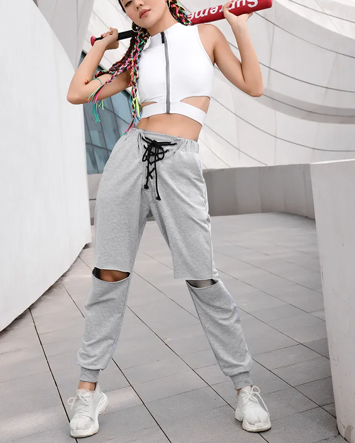 MIP RIPPED AND LACE UP TRACK PANTS IN GREY