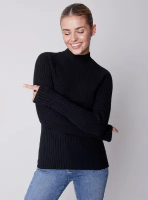 Mock Crew Neck Chest Sweater [Black-C2553]