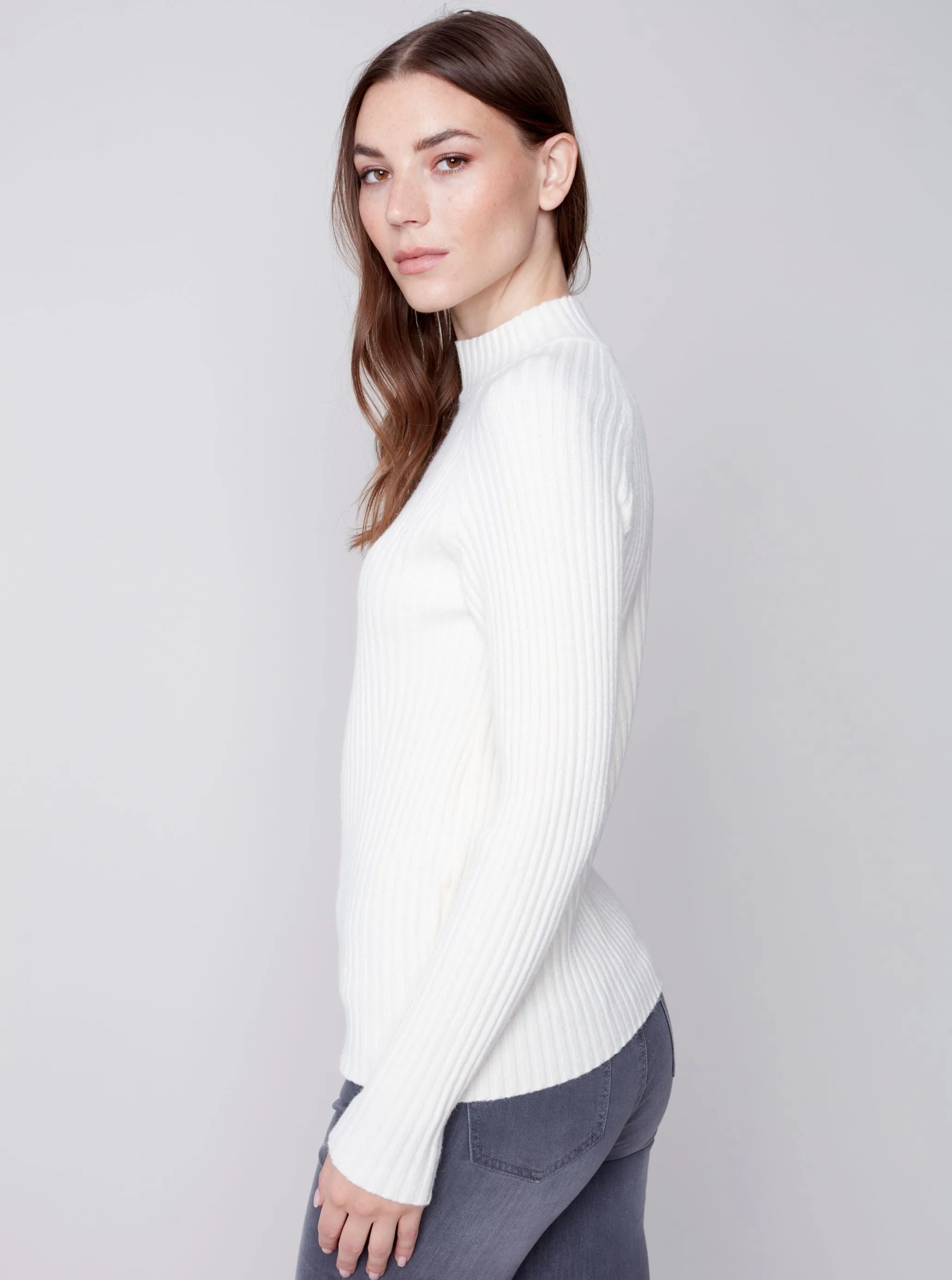 Mock Crew Neck Chest Sweater [Ecru-C2553]