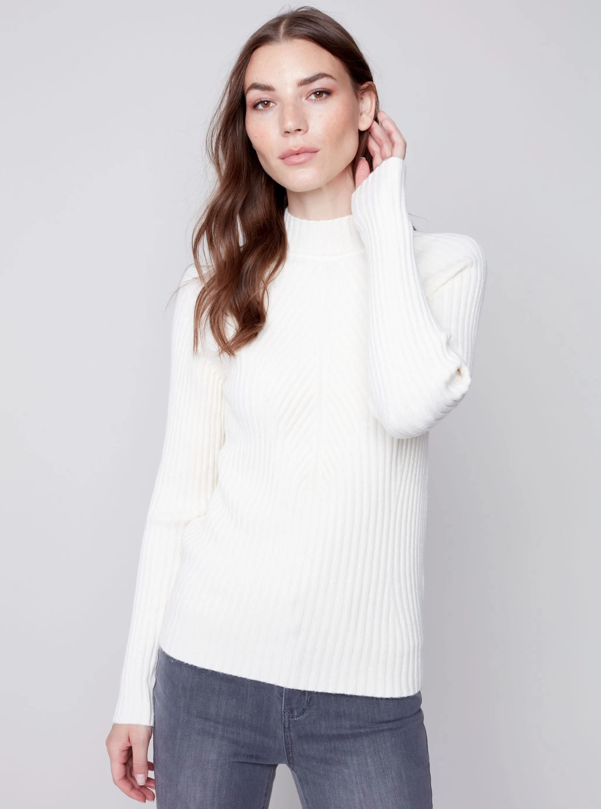 Mock Crew Neck Chest Sweater [Ecru-C2553]