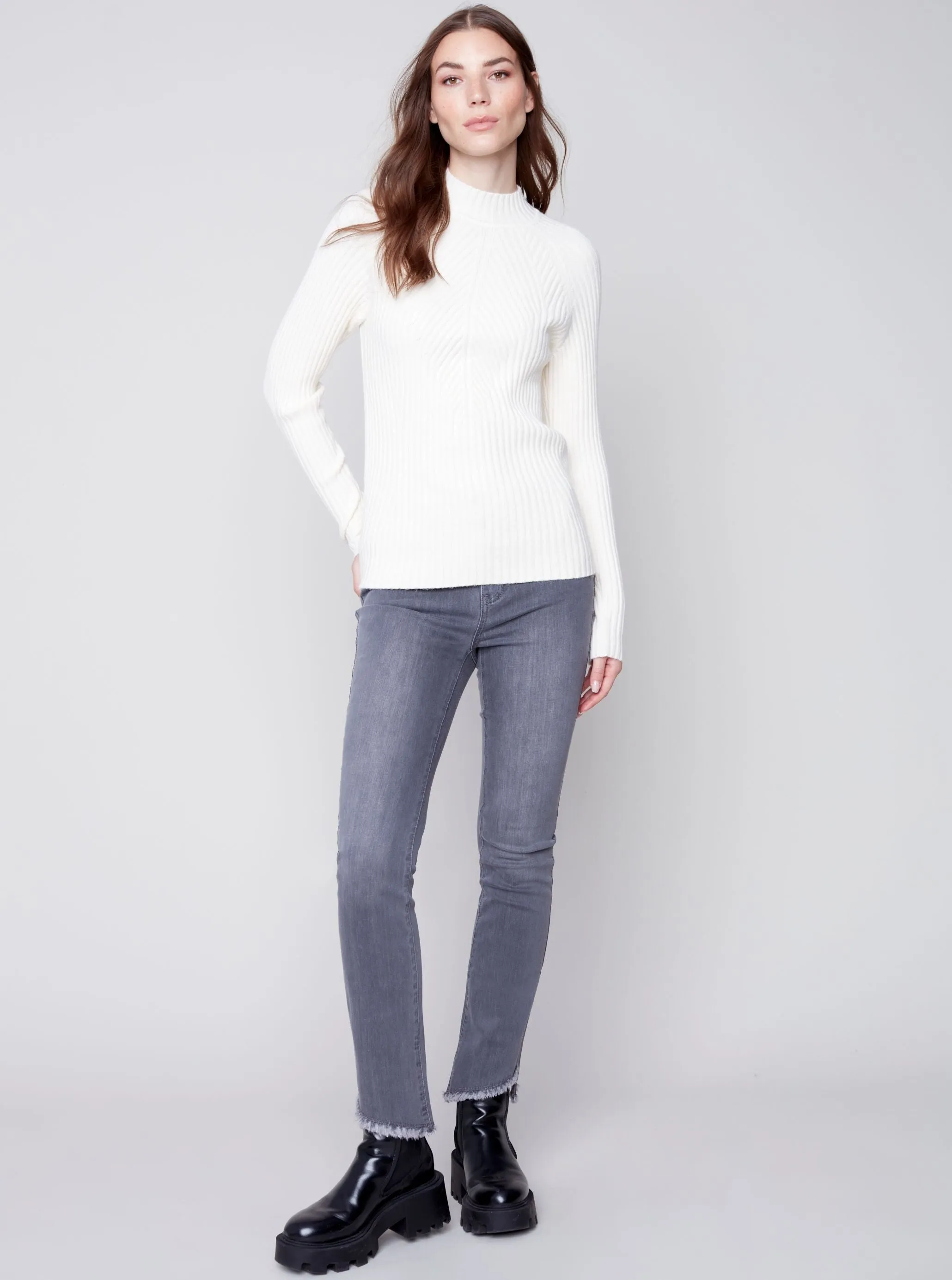 Mock Crew Neck Chest Sweater [Ecru-C2553]