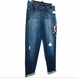 NEW Relaxed Fit Distressed Denim Jeans Embroidery