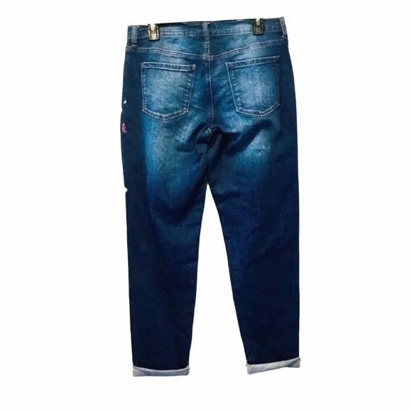 NEW Relaxed Fit Distressed Denim Jeans Embroidery