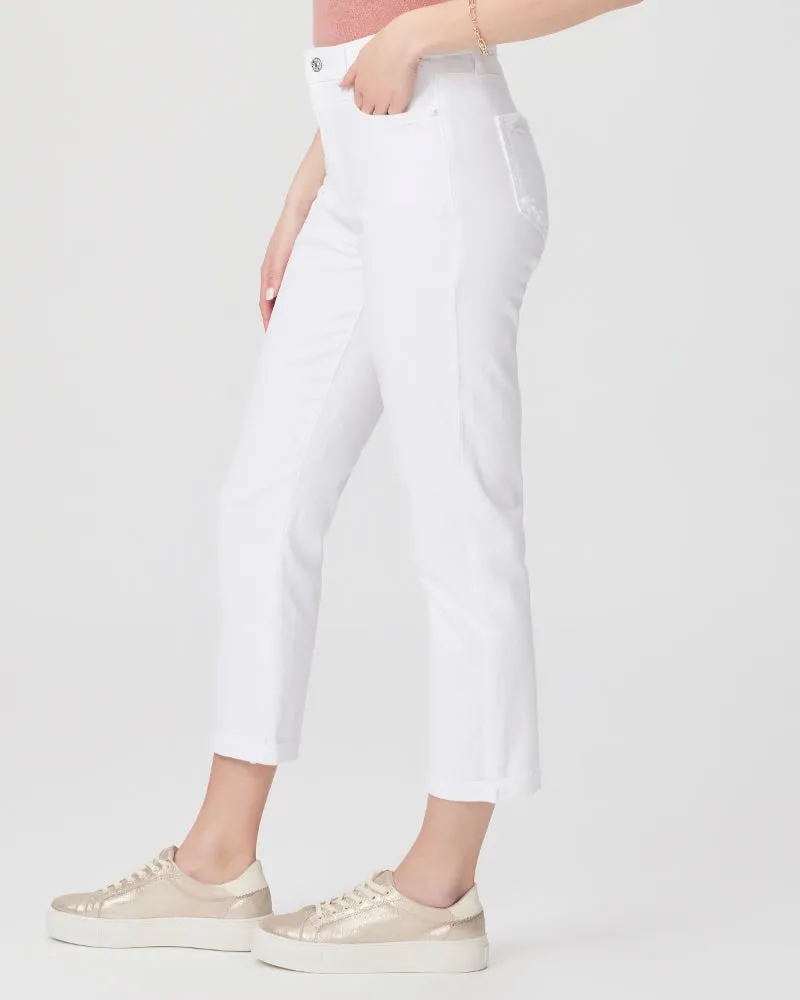 Paige High Rise Brigitte Raw Hem Jeans - White Noise Distressed