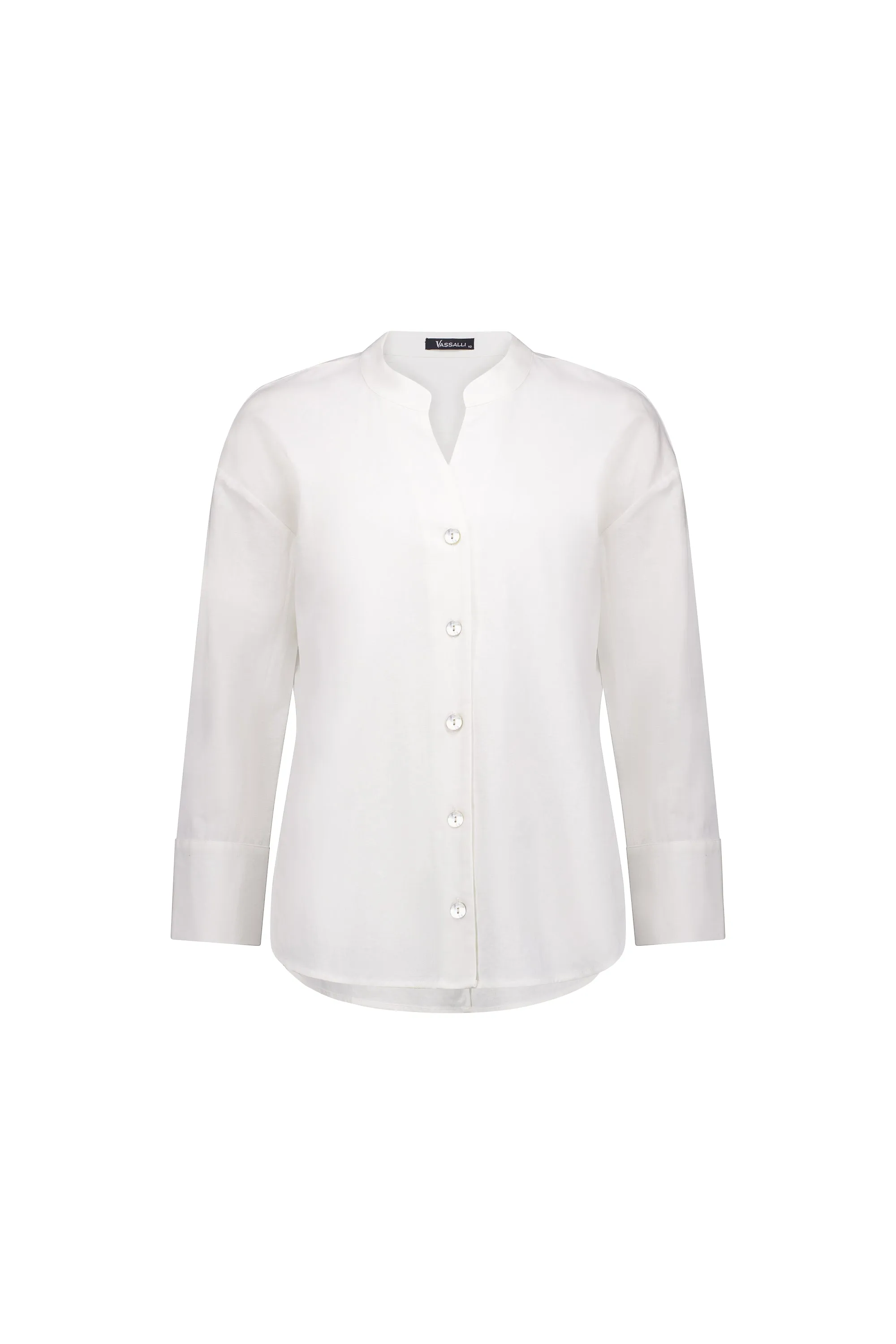 Plain Long Sleeve Chinese Collar Shirt with Side Hem Insert